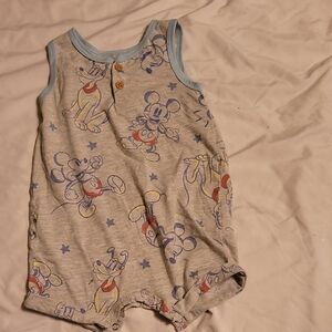 Disney Baby Light Gray Romper with Blue Trim